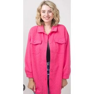 Simply Southern Womens Pink Quilted Button-Up Shacket Size Small